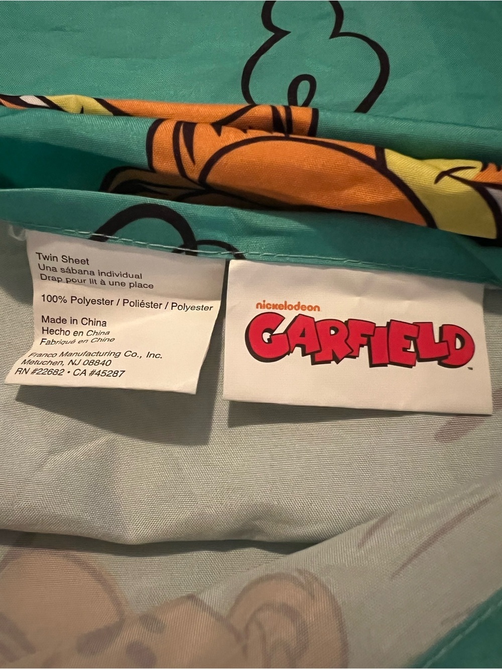 Nickelodeon Garfield Twin Flat Sheet Teal - Picture 2 of 2